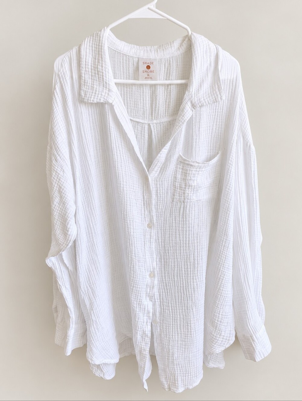 Shade & Shore White Gauze Button-Down Shirt XL